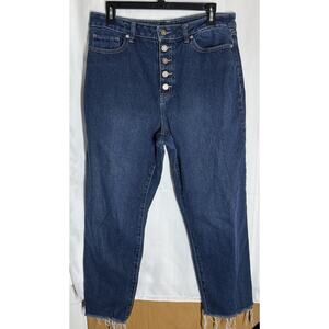 Sincerely Jules Women’s Jeans Size 11/30 High-Rise Button Fly Dark Wash Raw Hem